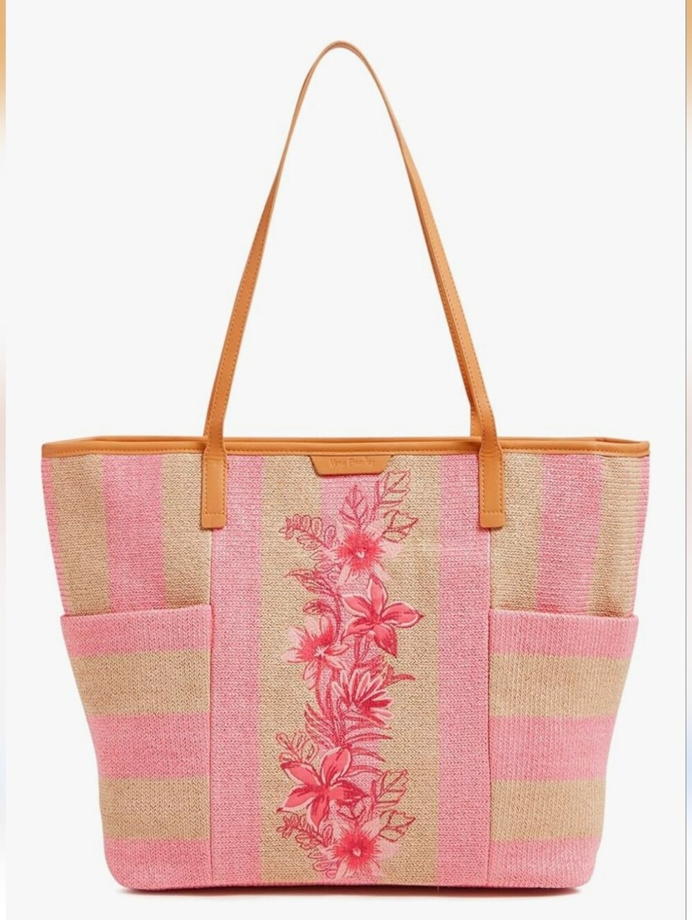 Vera Bradley Straw Beach Tote In Candy Pink Stripe Straw Decor NWT